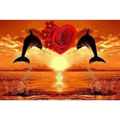 Full Square Round Diamond 5D DIY Diamond Painting "Dolphin rose" Diamond Embroidery Cross Stitch Rhinestone Mosaic Painting XF69