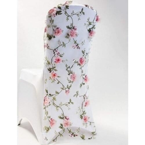 Marious wedding chair hood 50pcs 3D embroidered flowers Organza chair sashes wedding ruffled chair hood chair cover sashes