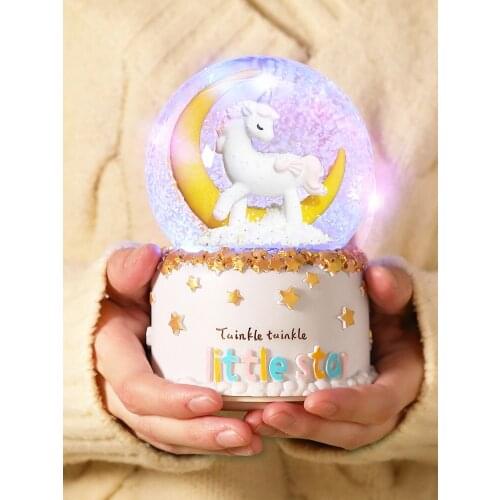 Creative Birthday Gift Projection Glass Crystal Ball Music Box Music Snowflake Carousel Girl snow globe