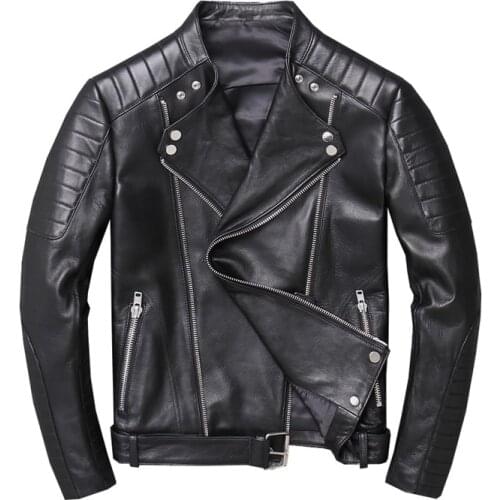 Genuine Leather Jacket Men Real Sheepskin Motorcycle Biker Leather Jacket Casual Slim Male Winter Outerwear jaqueta de couro