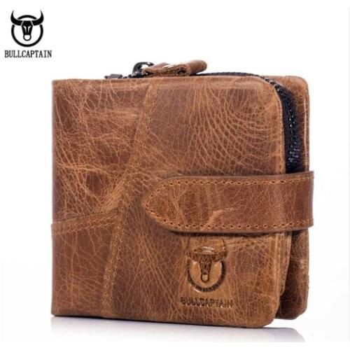 BULL CAPTAIN Men High Quality Wallet Genuine Leather fashion Wallet Zipper Wallets Card Holder Zipper Short Wallets for