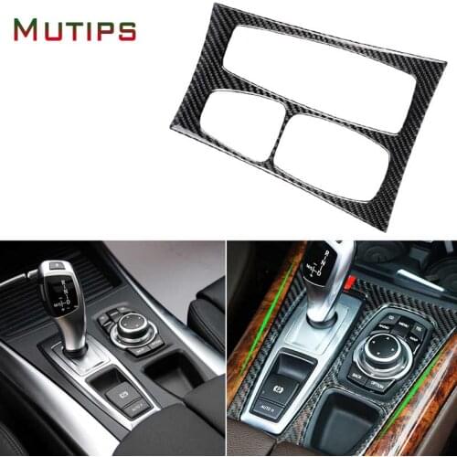 Mutips Car Gear Control Panel Sticker Cup holder Frame Interior parts Acccessories Decoration For BMW X5 X6 E70 E71 2008-2013