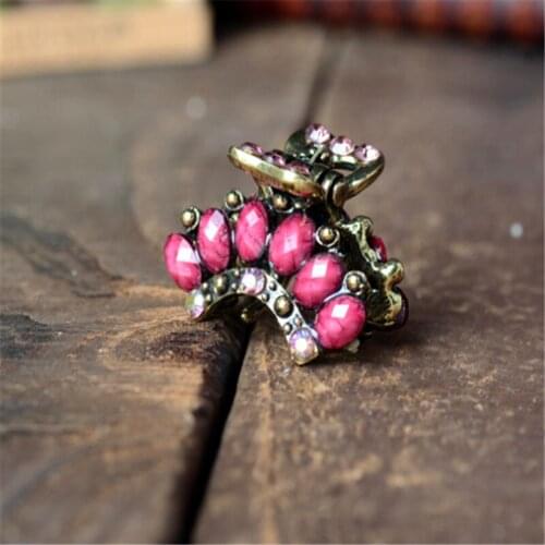 Charm Ancient Gold Metal Multicolor Rhinestone Resin Mini Hair Claws Women Girls Hair Clip Crab Vintage Hair Jewelry