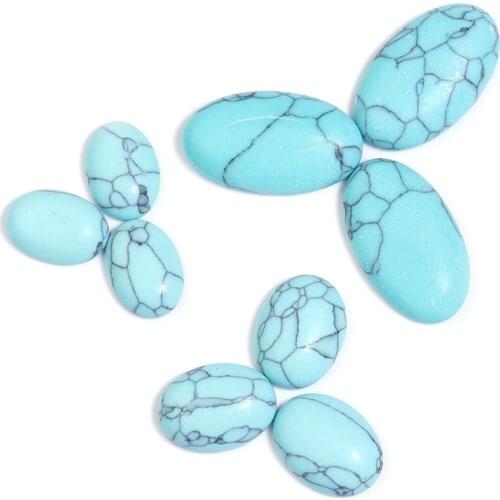 10pcs/Lot Blue Turquoise Oval Cabochon 10x13/12x16/14x24mm Natural Stone Loose Beads For Popular DIY Jewelry Making Finding