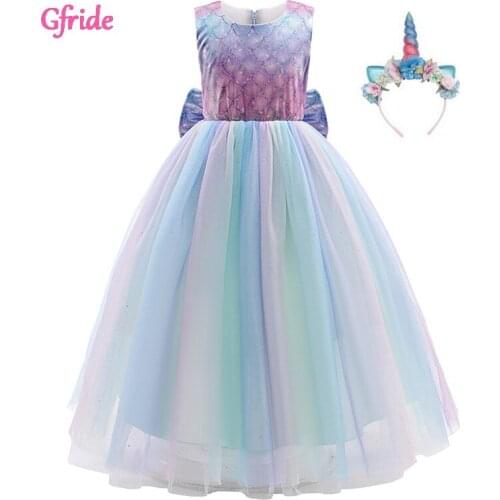Summer Princess Girls Cosplay Mermaid Costume Dress Headband For Child Birthday Gown Elegant Piano Performance Big Bow Clothing
