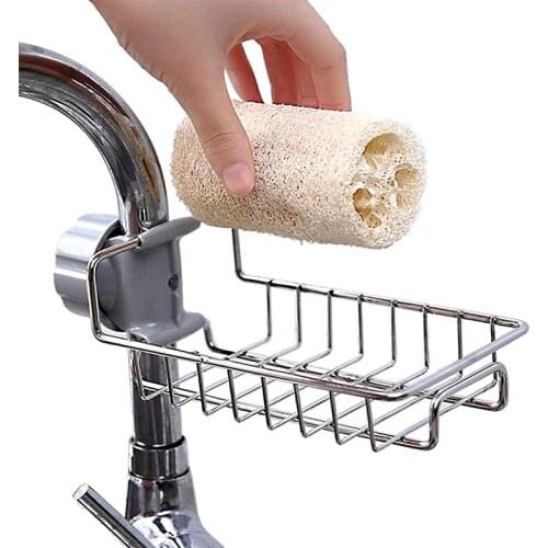 Stainless Steel Faucet Rack Organizer Kitchen Storage Shelf Sponge Dish Cloth Hanging Rack Sink Drainer Shelf Basket Organizer