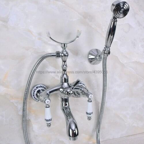 Polished Chrome Bath Tub Faucet Ceramic Handle & Handheld Shower Head Faucet Bathtub faucet set Bna244
