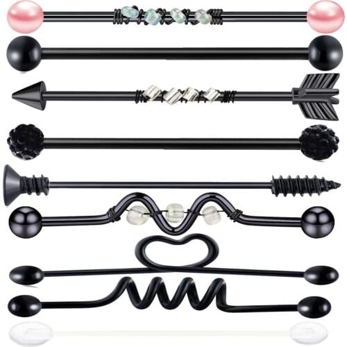 9pcs/Set Surgical Steel Arrow Expansion Industrial Barbell for Women Men Ear Cartilage Earring Helix-Conch Body Piercing Jewel