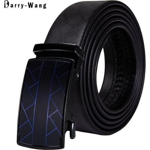2019 Blue Stripe Buckle Belt for Men Cowhide Waist Strap Black Genuine Leather Belt for Jeans Male Gift for Christmas Barry.Wang