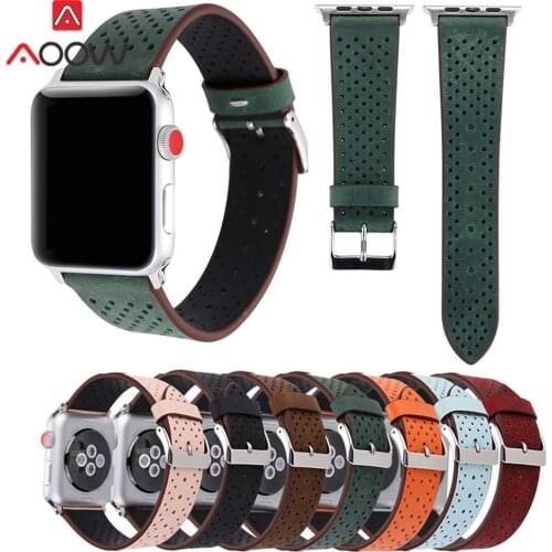 Genuine Leather Watchband For Apple Watch 38mm 42mm Breathable Hole Women Men Replacement Bracelet Strap Band for iwatch 1 2 3 4