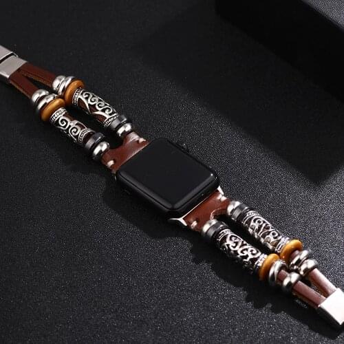 Vintage Leather Embossed Ornament Wristband For Apple Watch Series 5/4/3 Bracelet Strap For iwatch 42mm 38mm 40mm 44mm Women Men