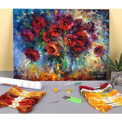 Roses Impression Printed Fabric 11CT Cross Stitch DIY Embroidery Full Kit DMC Threads Hobby Needlework Craft Wholesale