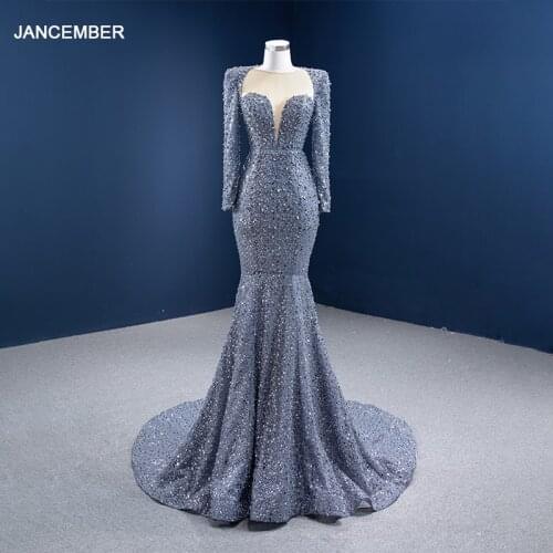 RSM67272 Sexy Close-fitting Fishtail Evening Dress Transparent Lace V-neck Pearl Decoration Metal Sequins Activity Banquet Dress