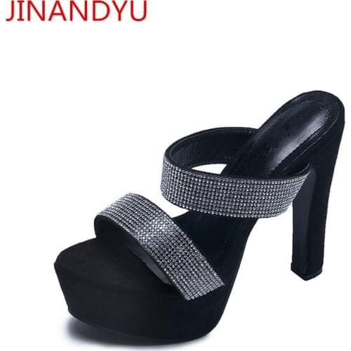 Platform Sandals Women Shoes High Heel Crystal Summer Shoes Woman Slippers Black High Heels Women Sexy Chunky Heels Sandals