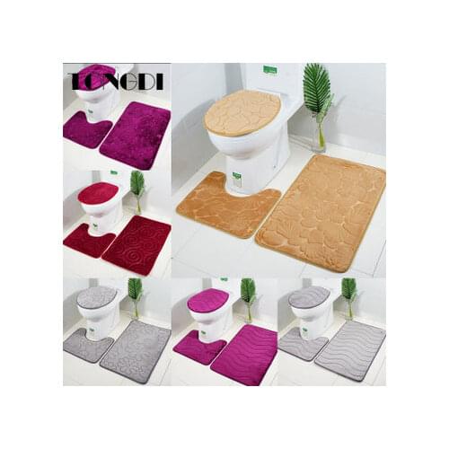 TONGDI Bathroom Carpet Toilet Set Decorative Pattern Coral Velvet Soft Shower Elastic Absorbent Sop Non-slip Mats Decoration For