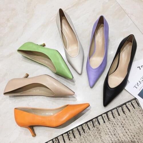 Candy color pointed toe thin high heels shallow slip on comfy party ladies shoes brief casual comfy femme pumps woman footwear