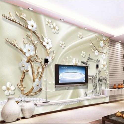 Wellyu Jewelry plum metal elk 3d 3d TV background wall custom large fresco silk silk cloth environmental wallpaper