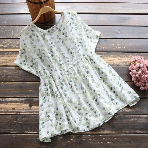 Women Blouse New Summer 2020 Mori Girl Literary Fresh Loose Print Thin O-Neck Short Sleeve Shirt Women Tops