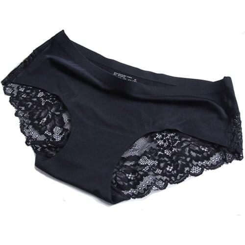 Womens Sexy Lace Panties Seamless Underwear Briefs Nylon Silk for Girls Ladies Bikini Cotton Crotch Transparent Lingerie