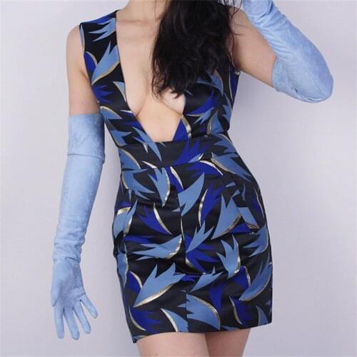 60cm Suede Leather Extra Long Gloves Long Section Emulation Leather Suede Light Blue Sky Blue Female WJP12-60