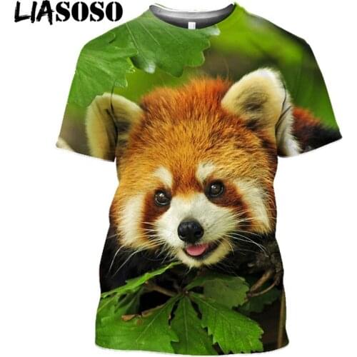 LIASOSO 3D Print Cute Red Panda Bear Animals Tshirt Women Mens Casual Hip Hop Pullover Harajuku Short Sleeve T-shirt Tee Tops