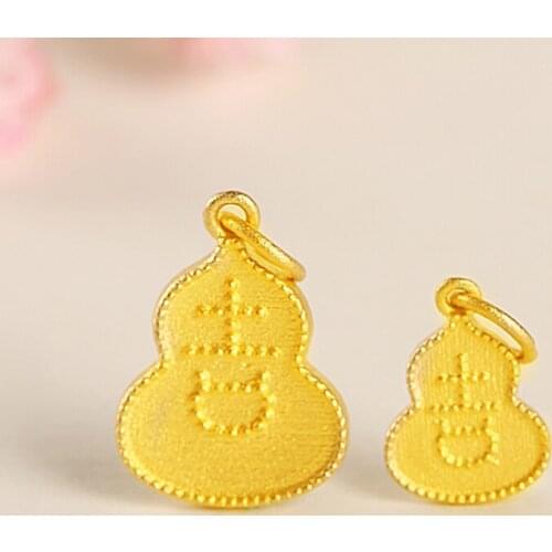 Pure 24K Yellow Gold Pendant Women Carved 999 Gold Gourd Necklace Pendant