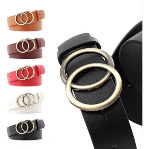 Double O Ring Women Belt for Jeans Dress Waist Leather Leopard Belts Gold G Buckle Fashion Casual Waistband Cummerband Blac Belt