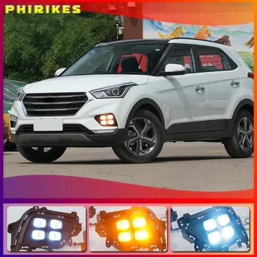 1 Pair DRL LED Daytime Running Light fog lamp DRL with yellow turning signal lamp For Hyundai Creta IX25 2017 2018 2019 2020