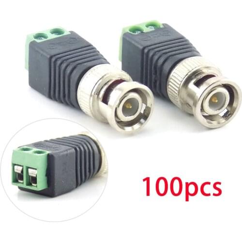 100Pcs wholesale BNC DC Male Connector Plug Adapter Video Balun Coax CAT5 for CCTV Camera Security Surveillance Accessories H10