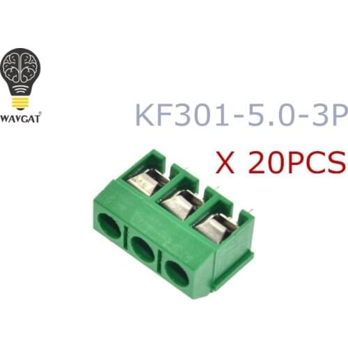 20PCS/LOT KF301-3P KF301-5.0-3P KF301 Screw 3Pin 5.0mm Straight Pin PCB Screw Block Green WAVGAT