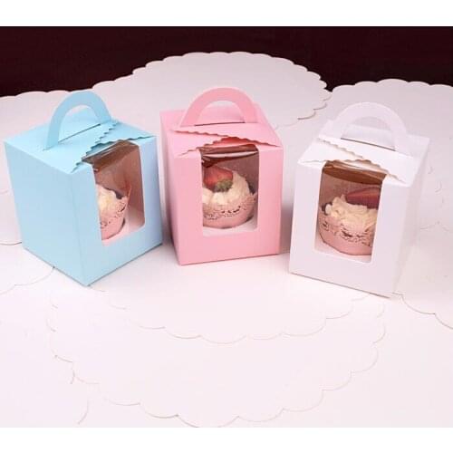 200PCS Cupcake boxes with window with handle macaroon box/muffin box