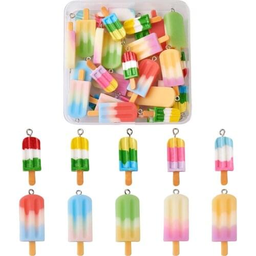 40pcs/Box Colorful Cute Ice-cream Pendants Imitation Food Resin Pendant for jewelry DIY Bracelet Necklace Keychains making Decor