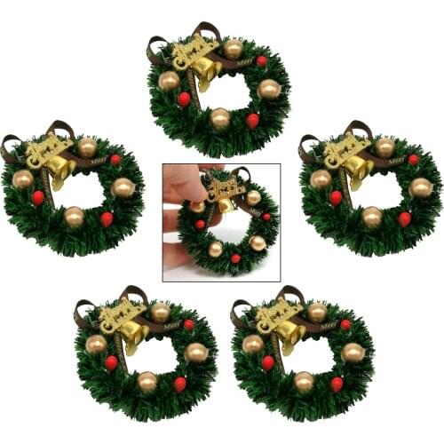 5 Piece 1:12 Doll House Xmas Wreath Bell Rooms Tree Wall Life Scenes Decor