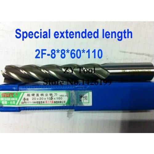 5pcs 8mm Two 2 Flute HSS & Special extended length Aluminium End Mill Cutter CNC Bit Milling Machinery Cutting tools 8*8*60*110