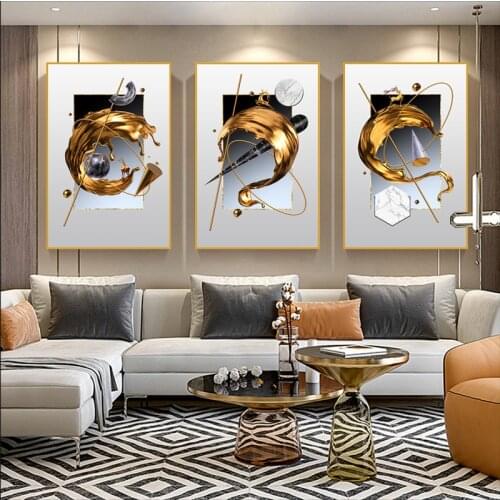 Abstract Golden Art Canvas Painting Nordic Posters and Prints Cuadros Modern Wall Art Picture for Living Room Home Decor