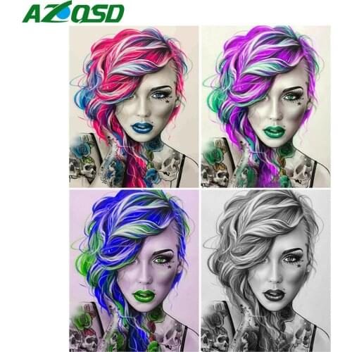 AZQSD coloring picture by numbers girl hand paind kit canvas paint by numbers portrait wall decorations living room DIY