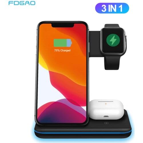 15W Qi Wireless Charger For iPhone 12 11 XS XR X 8 Samsung S20 S21 3 in 1 Charging Station for Apple Watch 6 5 4 3 2 Airpods Pro