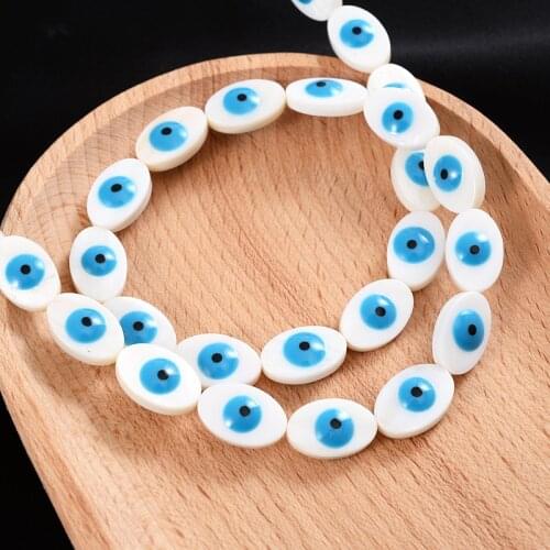 9/10mm White Oval Shape Natural Pearl Beads Blue Evil Eyes Shell Beads For Jewelry Making DIY Necklace Bracelet Accessories