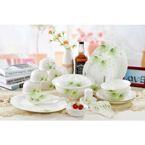 Jingdezhen 56 pieces grade bone china tableware tableware green suit
