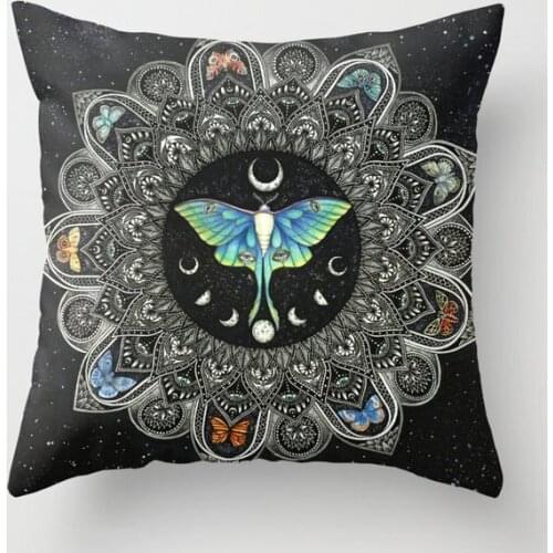 Lunar Moth Mandala with Background Decorative Pillow Cushion Covers Square Pillowcase for Sofa Cotton Linen Pillow Cover