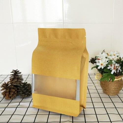 Ferimo 50pcs Eight side sealing packaging bags window kraft paper bag coffee gift candy food package large pouch storage bags
