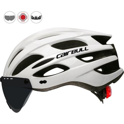 Racing Cycling Helmet with Removable TT Lens & Visor XC DH MTB Bicycle Helmet with Taillight In-mold Road Mountain Bike Helmet