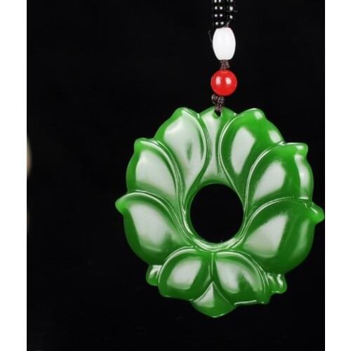 Chinese Green Jade Lotus flower and peafowl Jade Pendant Jewelry Fine Jewelry Lucky Safety Charms Jade Necklace Pendant