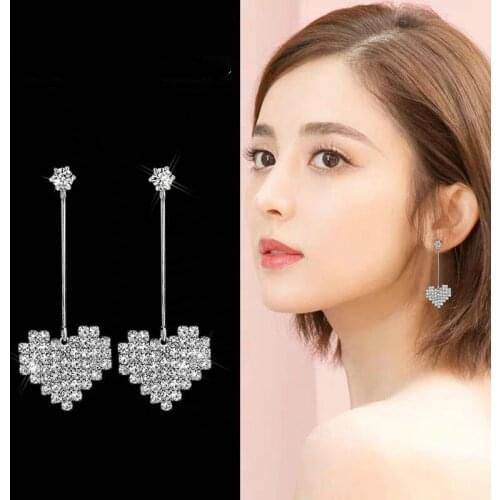 Korean Temperament Wild Circle Peach Heart Love Crystal Long Earrings Female Rhinestone Earrings for Women Fashion Earrings