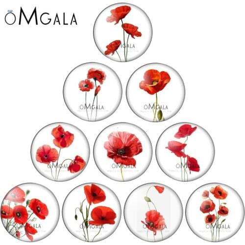 Beauty Red Watercolor Flowers 10pcs mixed 12mm/18mm/20mm/25mm Round photo glass cabochon demo flat back Making findings
