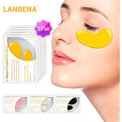 LANBENA 24K Gold Eye Mask Collagen Eye Patches Dark Circle Puffiness Eye Bag Anti-Aging Wrinkle Firming Skin Care 10PCS=5 Pairs