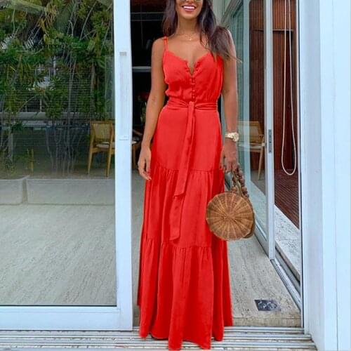 Summer Green Tunic Maxi Dress V Neck Robe Femme Belt Elegant Ruffles Party Long Dresses Spaghetti Strap Casual