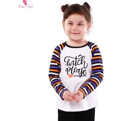 Kaiya Angel Fashion Stripe Long-Sleeve T-Shirt Letter Print Kids Boutique Summer Autumn Clothes Factory wholesale Accept Custom