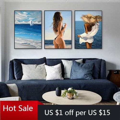Fashion Woman Wall Art Poster Print Sexy Bikini Beauty Ocean Beach Canvas Painting Modern Wall Picture Living Room Home Decor