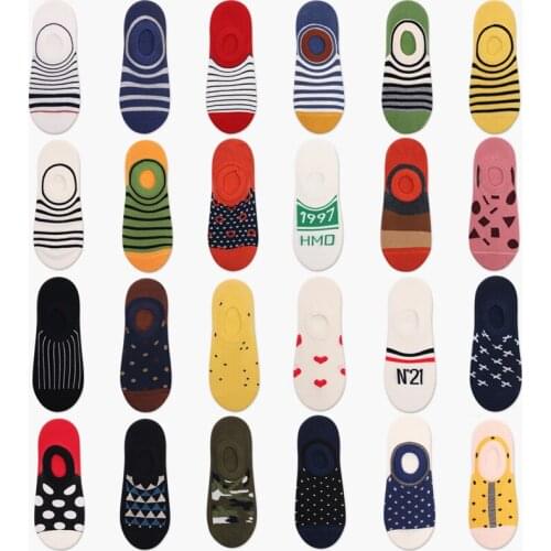 Peonfly Shallow Men Mouth Happy Funny Geometric Stripe Point Letter Camouflage Street Harajuku Hip Hop Cotton Boat Socks